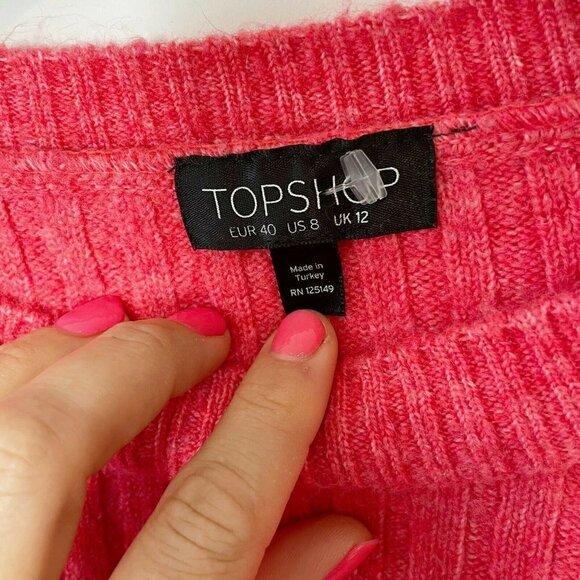 Topshop Womens‎ Cropped Oversized Knitted Sweater Red Sz 8 Ribbed Relaxed Fit - Picture 4 of 9